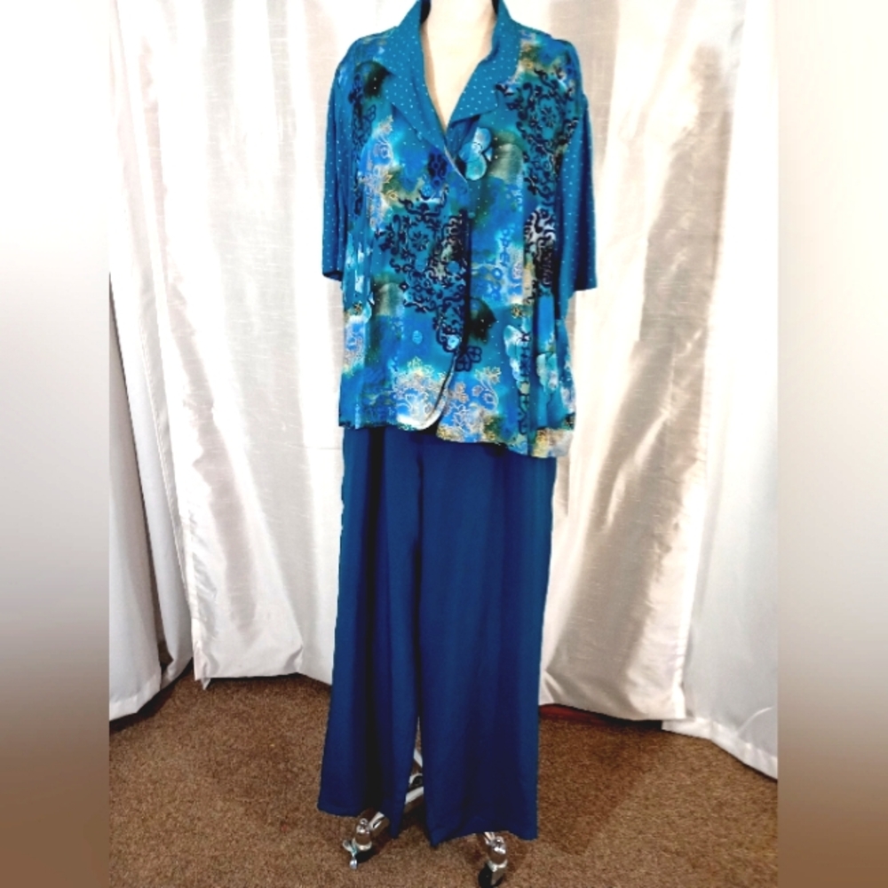Vintage Silk Pants+Top, Women Floral Short Sleeve Top+Stephanie Andrews Pants,20